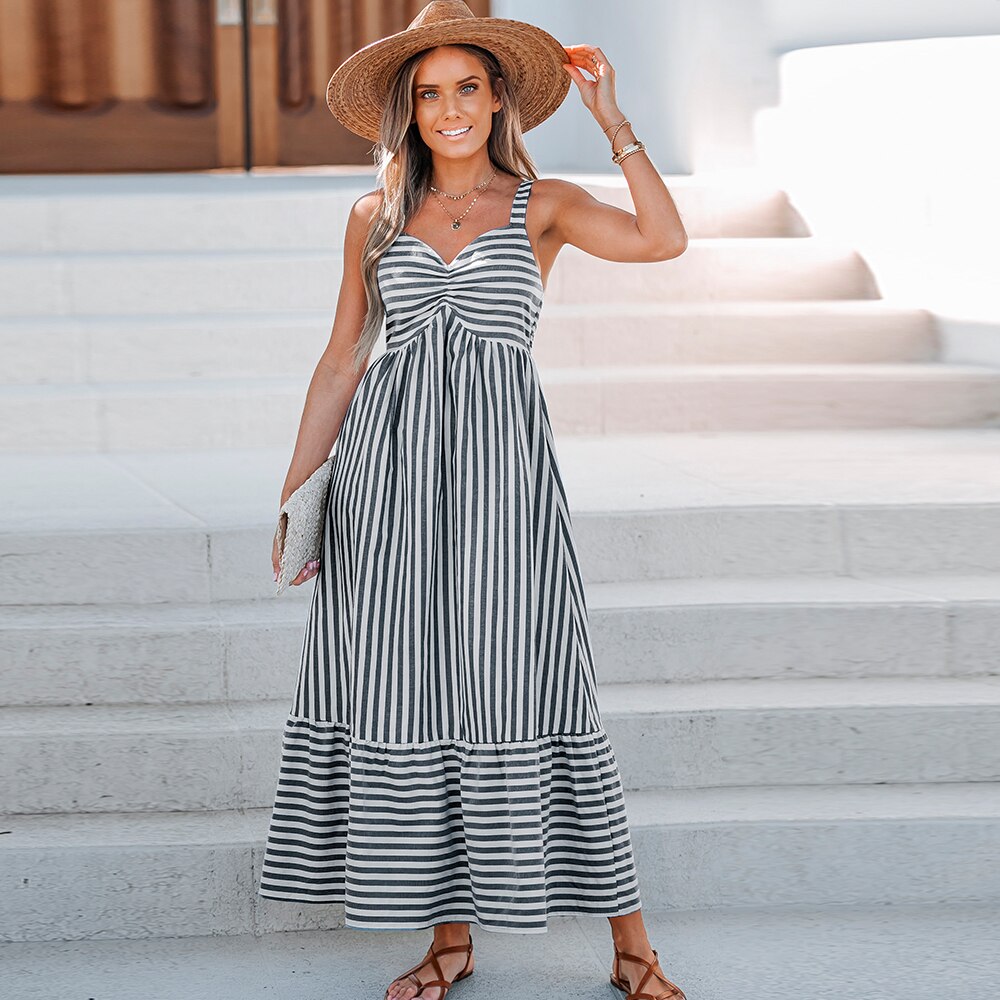 Grey striped sale maxi dress