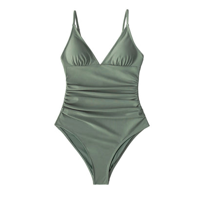 Bright Day Ruched Tummy Control Moss Green One Piece Swimsuit