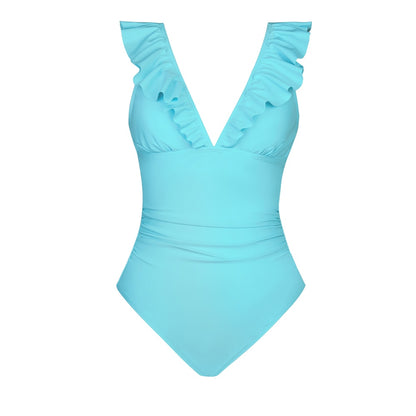 Ruffled Lace-Up Swimsuit - One Piece