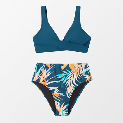 Blue Tropical Strappy Bikini with Printed Laces - Medium Waist