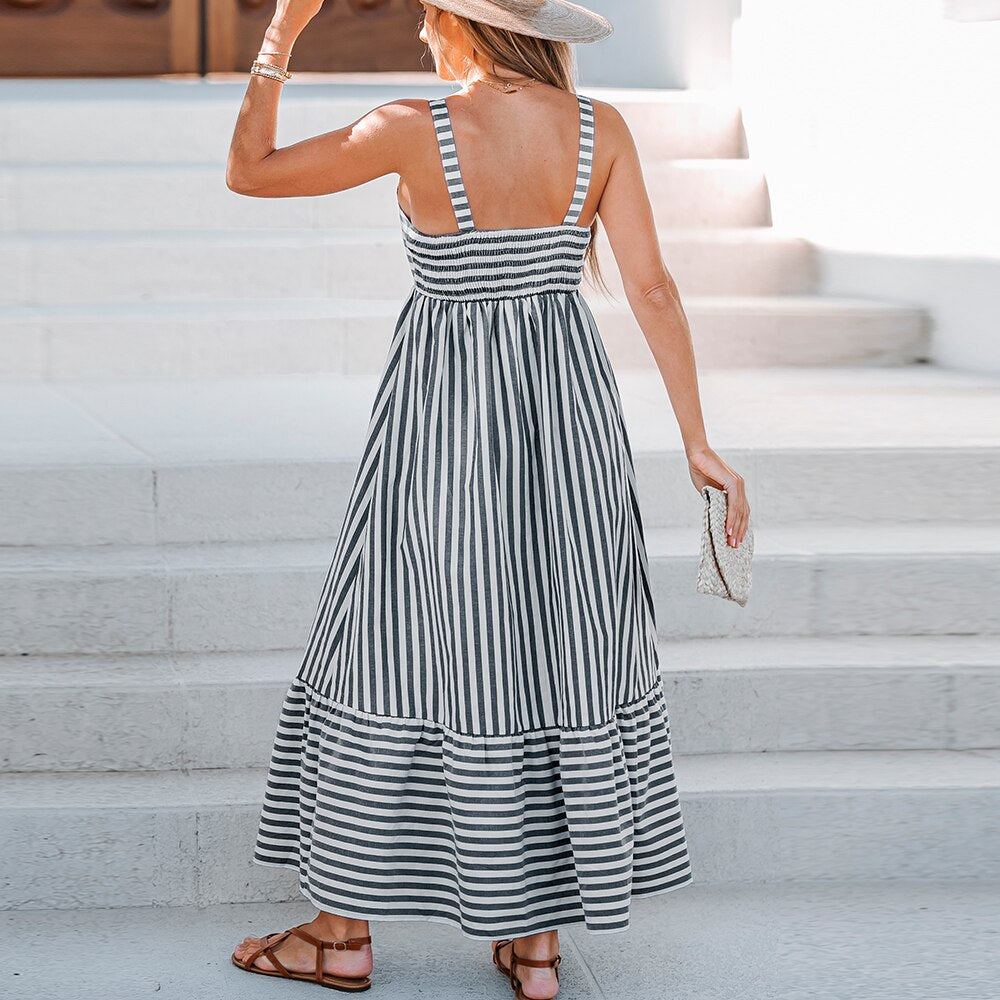 Grey and white 2025 striped maxi dress