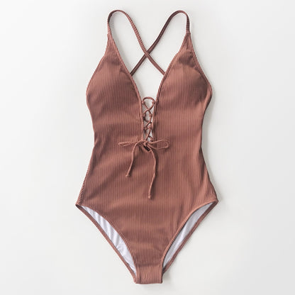 Kathleen Lace Up Halter Neck Swimsuit - One Piece