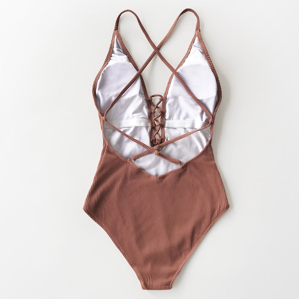 Kathleen Lace Up Halter Neck Swimsuit - One Piece – Mocca Beach Store