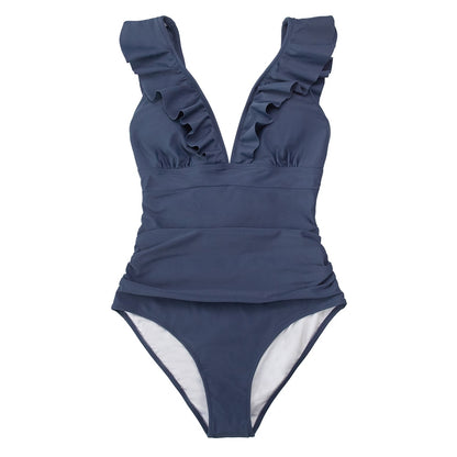 Ruffled Lace-Up Swimsuit - One Piece