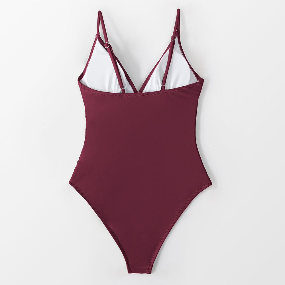 Bright Day Burgundy Ruched Tummy Control Swimsuit - One Piece