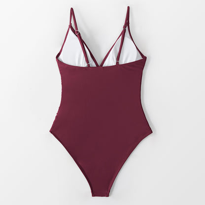 Bright Day Burgundy Ruched Tummy Control Swimsuit - One Piece