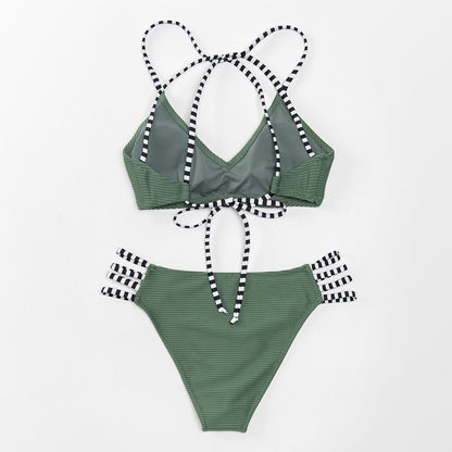 Charley Striped Lace Up Bikini - Medium Waist