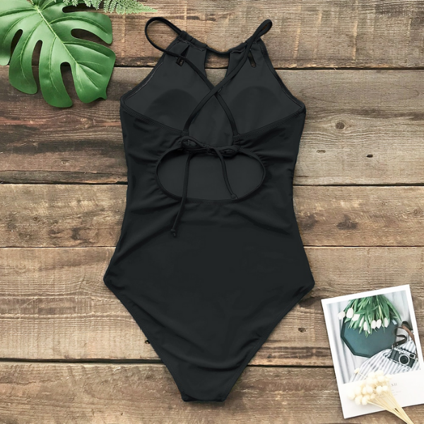 Solid Color Backless Swimsuit - One Piece