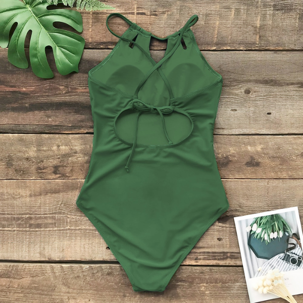 Green Swimsuit with Open Back - One Piece