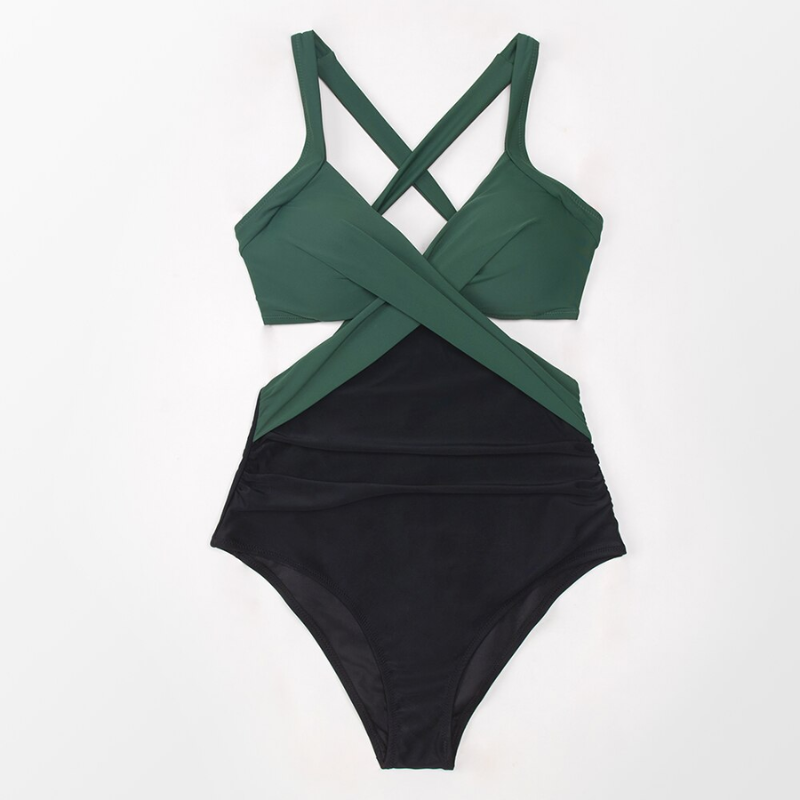 Traje de Baño Carly Colorblock Verde/Negro - Una Pieza