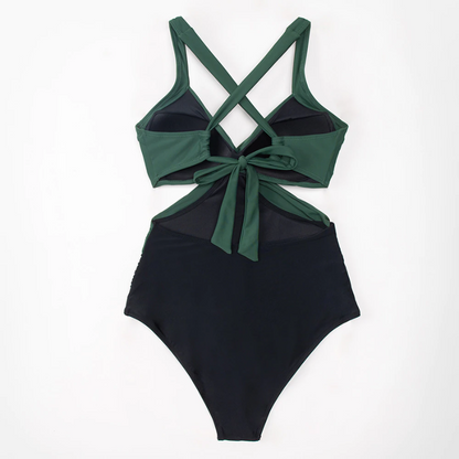 Traje de Baño Carly Colorblock Verde/Negro - Una Pieza