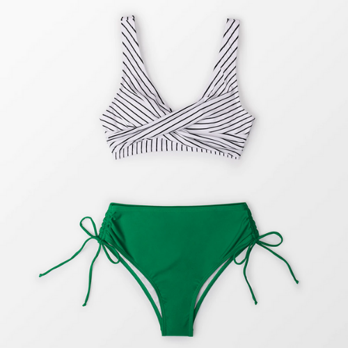 Bikini de Rayas con Braguita Ceñida Verde - Cintura Alta