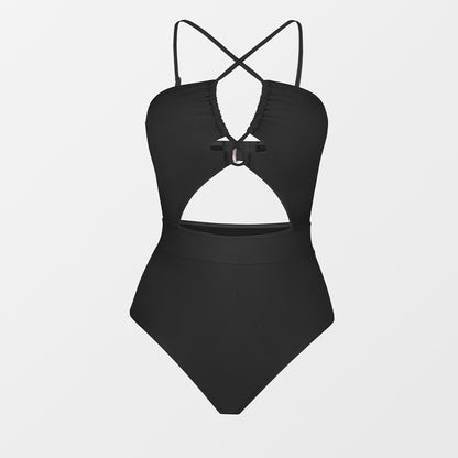 Wild At Heart Tunnel Cut Solid Black One Piece Swimsuit