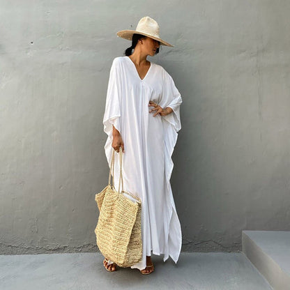 Boho Kimono Dress Sexy Long White Color