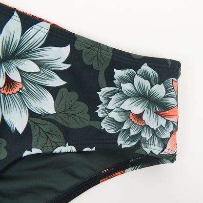 Bikini con Escote Pronunciado Floral de Jadyn Verde - Cintura Media