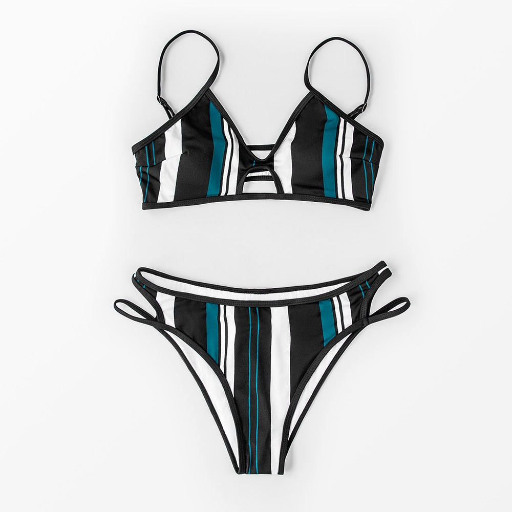 Cupshe blue and deals white striped bikini