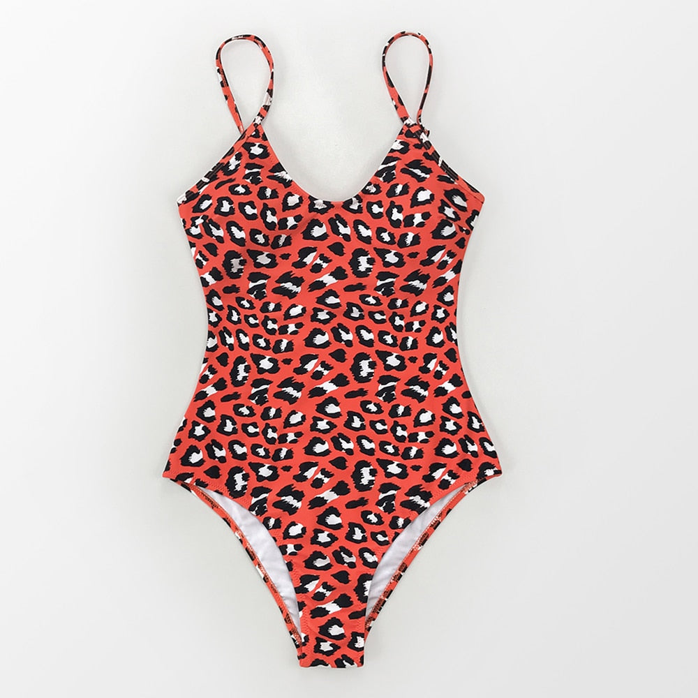 Red Leopard Print Swimsuit - One Piece