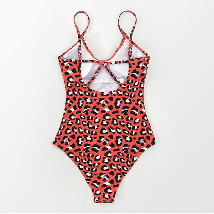 Red Leopard Print Swimsuit - One Piece