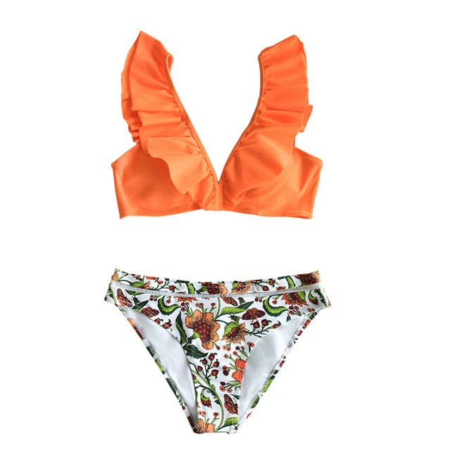 Bikini Naranja con Volantes y Broche en Espalda - Cintura Baja