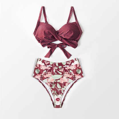 Bikini con Copas de Estampado Floral y Lunares - Cintura Alta