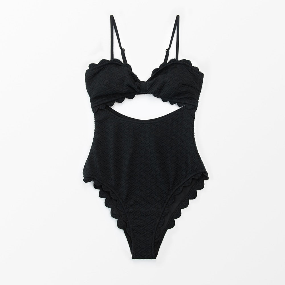 Black scalloped one piece online