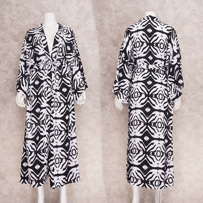Black and White Belted Kimono Dress