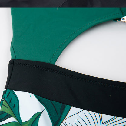 Cut Out Swimsuit with Leaves on Strong Green Background - One Piece
